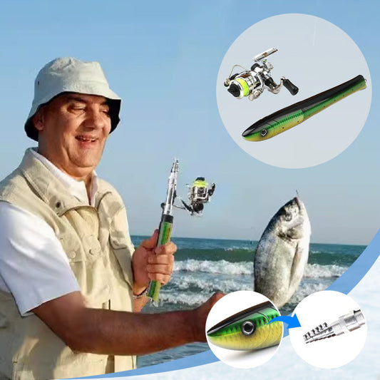 Fish-Shaped Mini Pocket Travel Fishing Pole Set